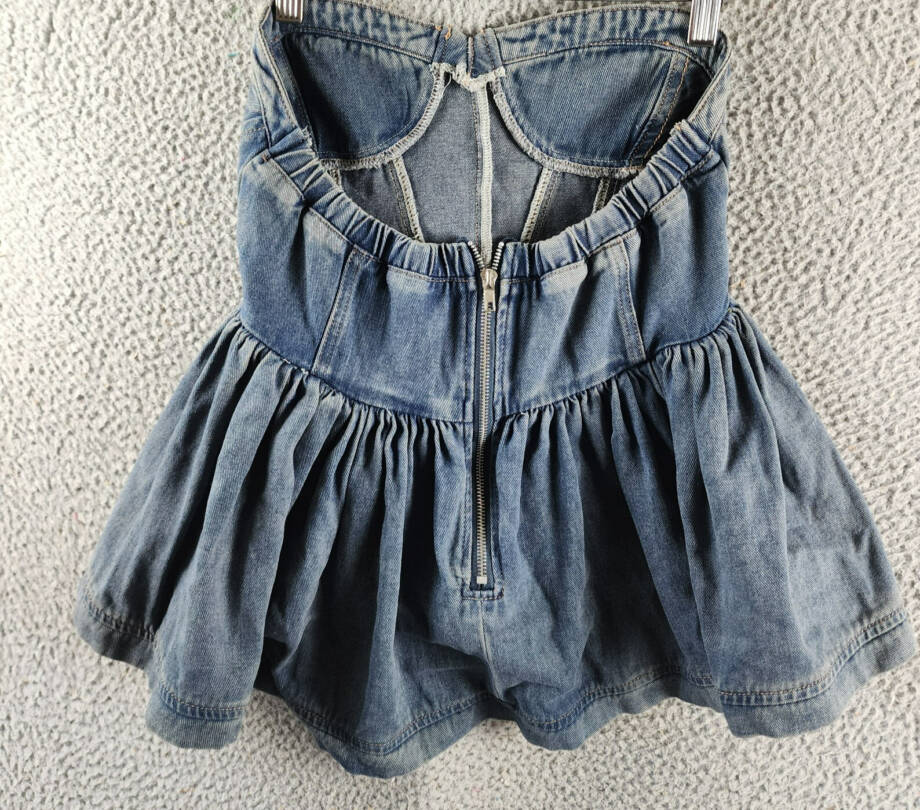 Madonna & Co Sweetheart Neck Corset Denim Top Women's S Blue Back Zip Closure