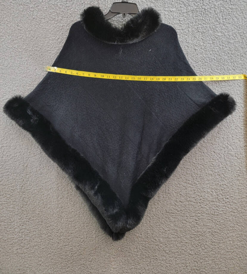Adrienne Landau Faux Fur Trim Poncho Women's One Size Black Pullover Style