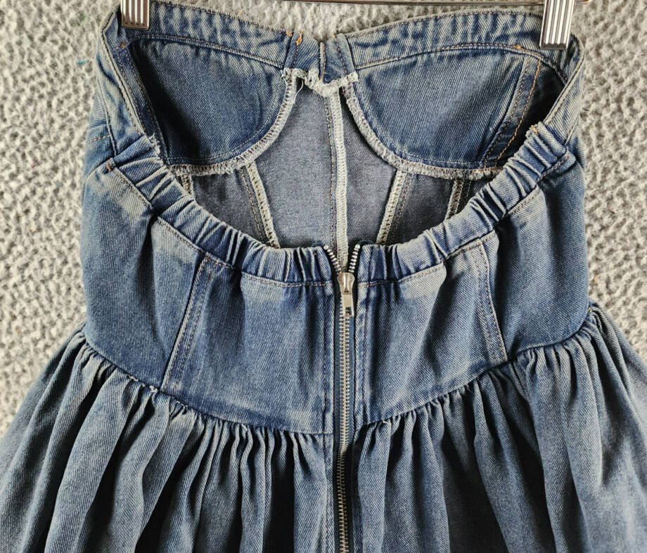 Madonna & Co Sweetheart Neck Corset Denim Top Women's S Blue Back Zip Closure