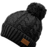 Angela & William Cable Pom Sherpa Lining Beanie Women's OSFA Black Solid Pull On