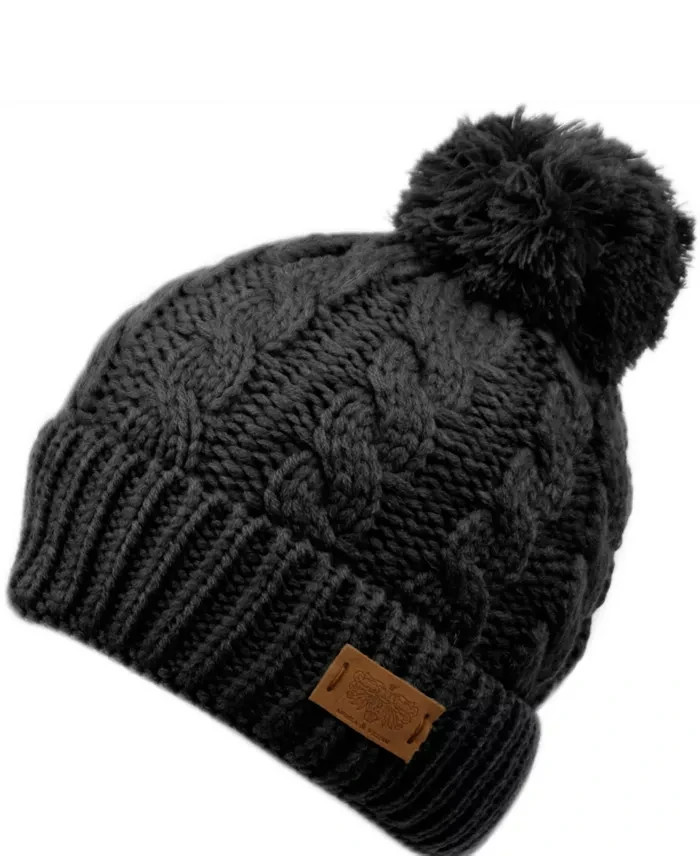 Angela & William Cable Pom Sherpa Lining Beanie Women's OSFA Black Solid Pull On