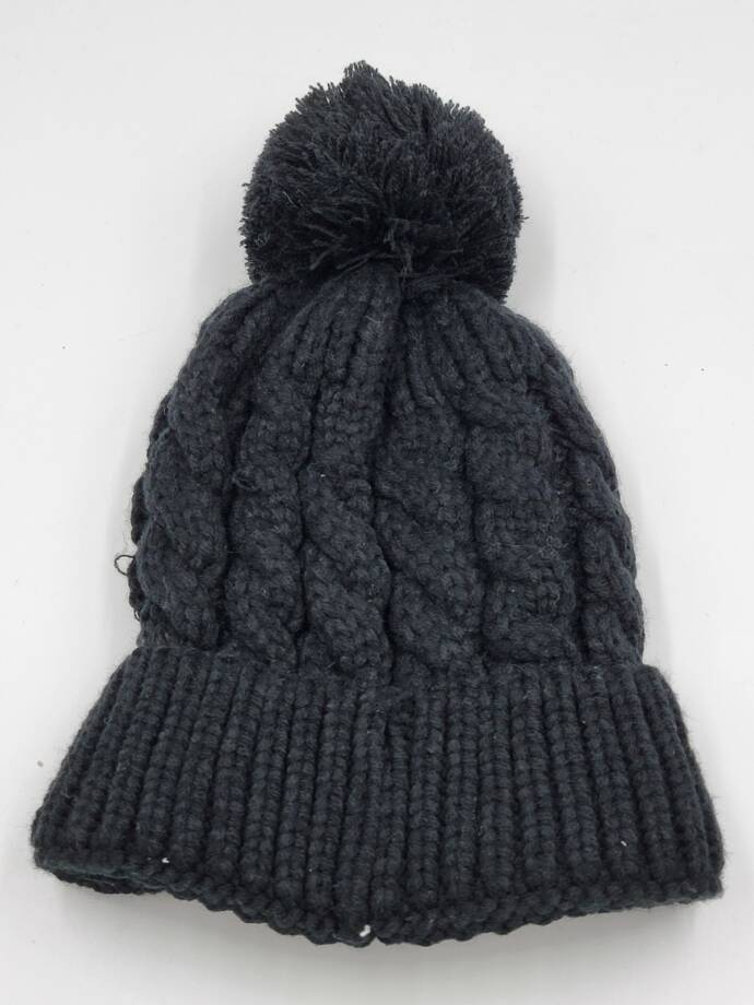 Angela & William Cable Pom Sherpa Lining Beanie Women's OSFA Black Solid Pull On