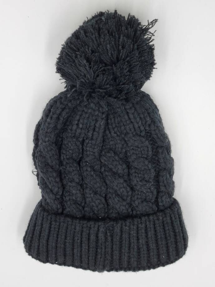 Angela & William Cable Pom Sherpa Lining Beanie Women's OSFA Black Solid Pull On