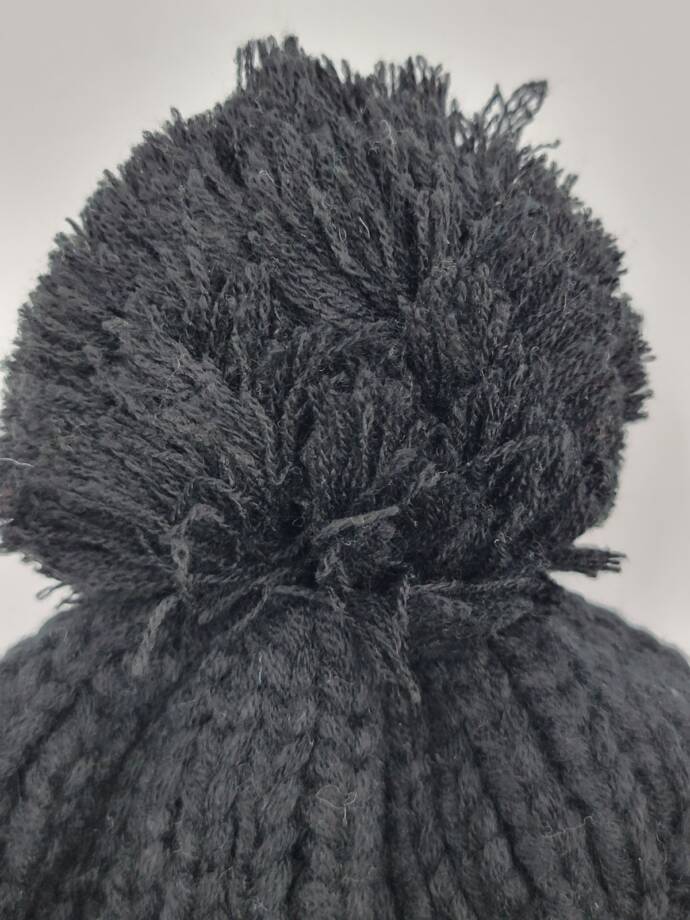 Angela & William Cable Pom Sherpa Lining Beanie Women's OSFA Black Solid Pull On