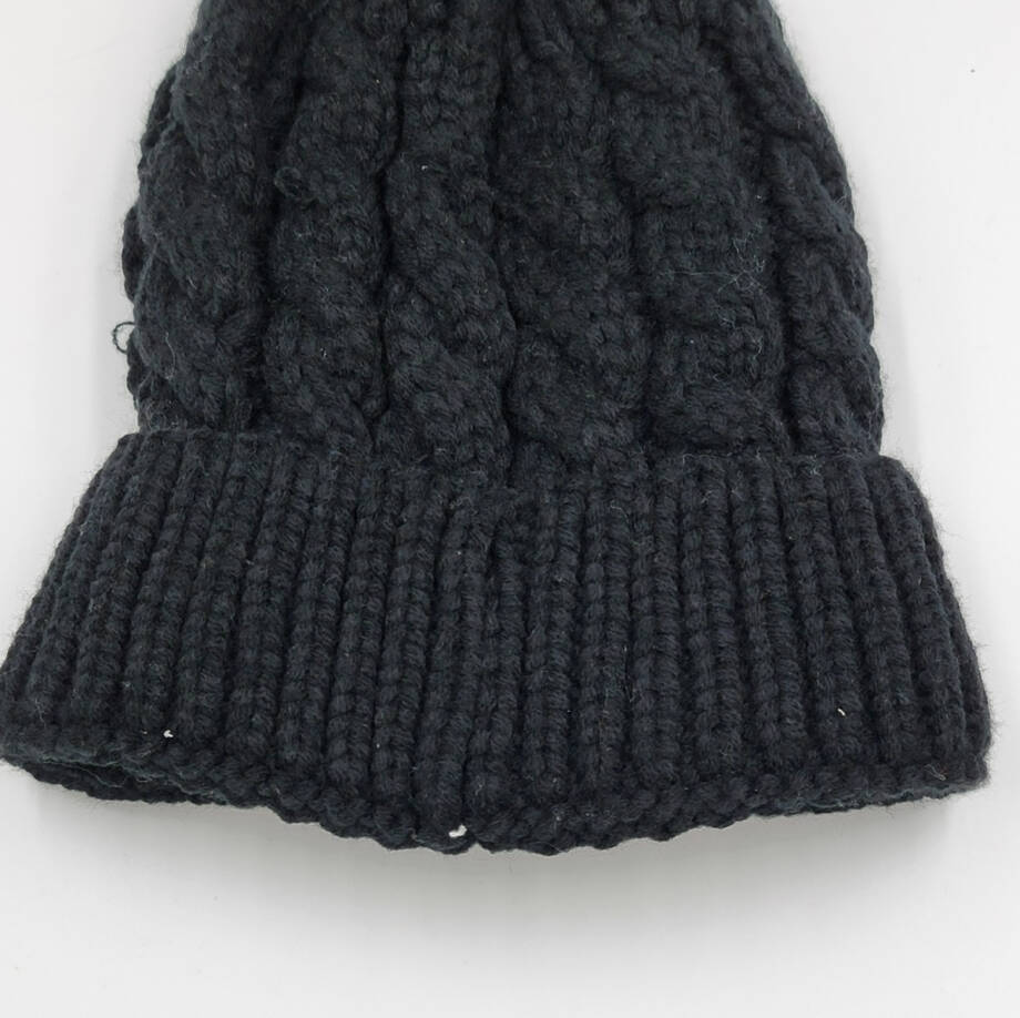 Angela & William Cable Pom Sherpa Lining Beanie Women's OSFA Black Solid Pull On