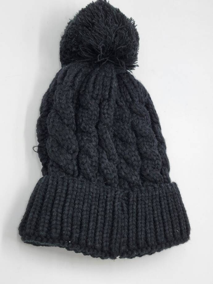 Angela & William Cable Pom Sherpa Lining Beanie Women's OSFA Black Solid Pull On
