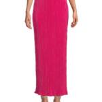 Renee C. Plisse Side Slit Maxi Skirt Women's S Pink Solid Elastic Waist Pull On