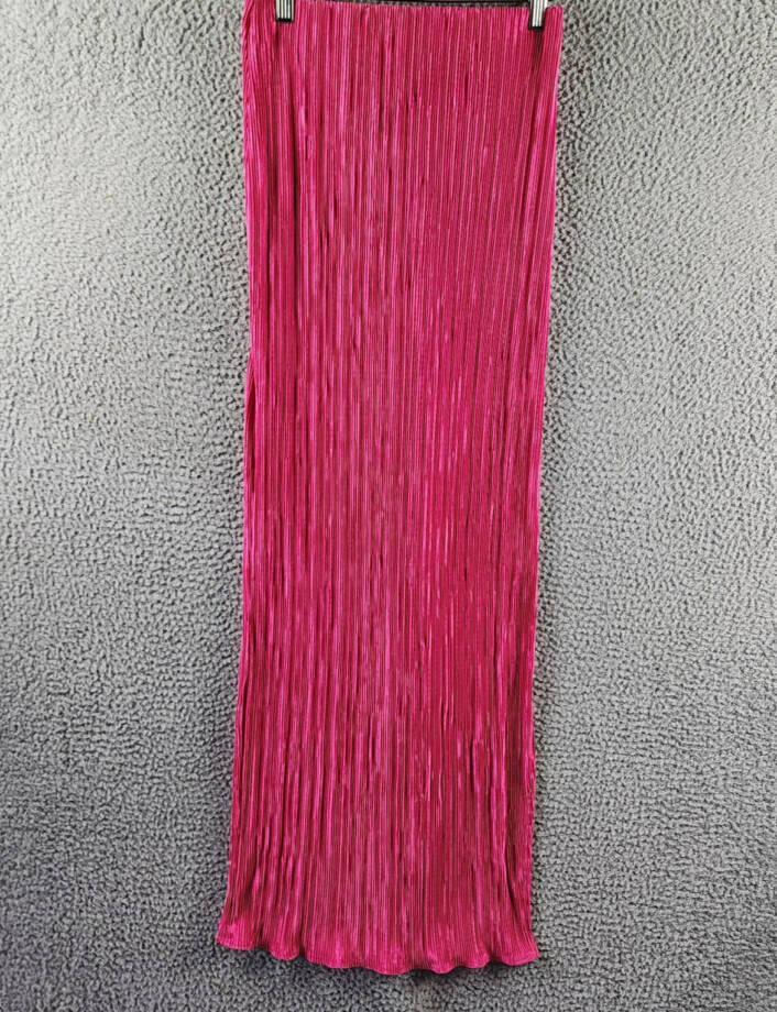 Renee C. Plisse Side Slit Maxi Skirt Women's S Pink Solid Elastic Waist Pull On