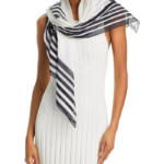 Vince Silk Blend Geo Stripe Square Scarf Women's One Size Black/White