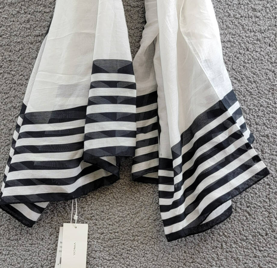 Vince Silk Blend Geo Stripe Square Scarf Women's One Size Black/White
