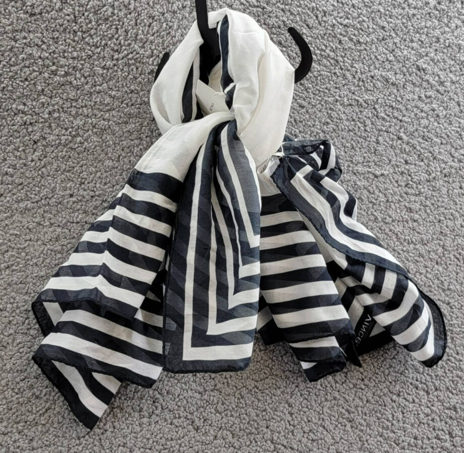 Vince Silk Blend Geo Stripe Square Scarf Women's One Size Black/White