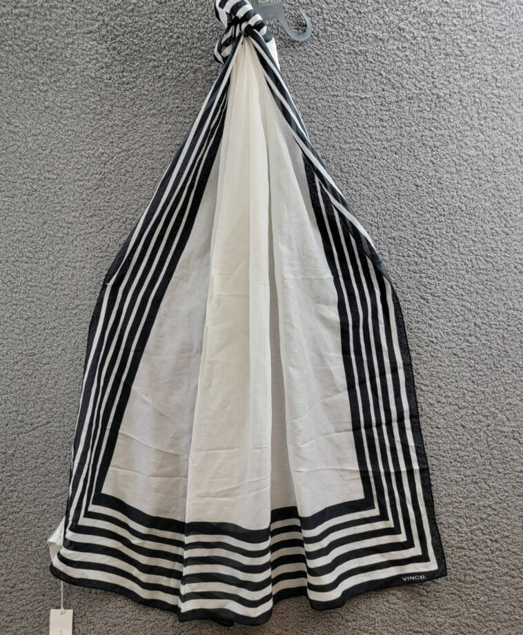 Vince Silk Blend Geo Stripe Square Scarf Women's One Size Black/White