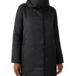 Eileen Fisher Stand Collar Coat Women's L Black Solid Zip Pockets Snap Closure
