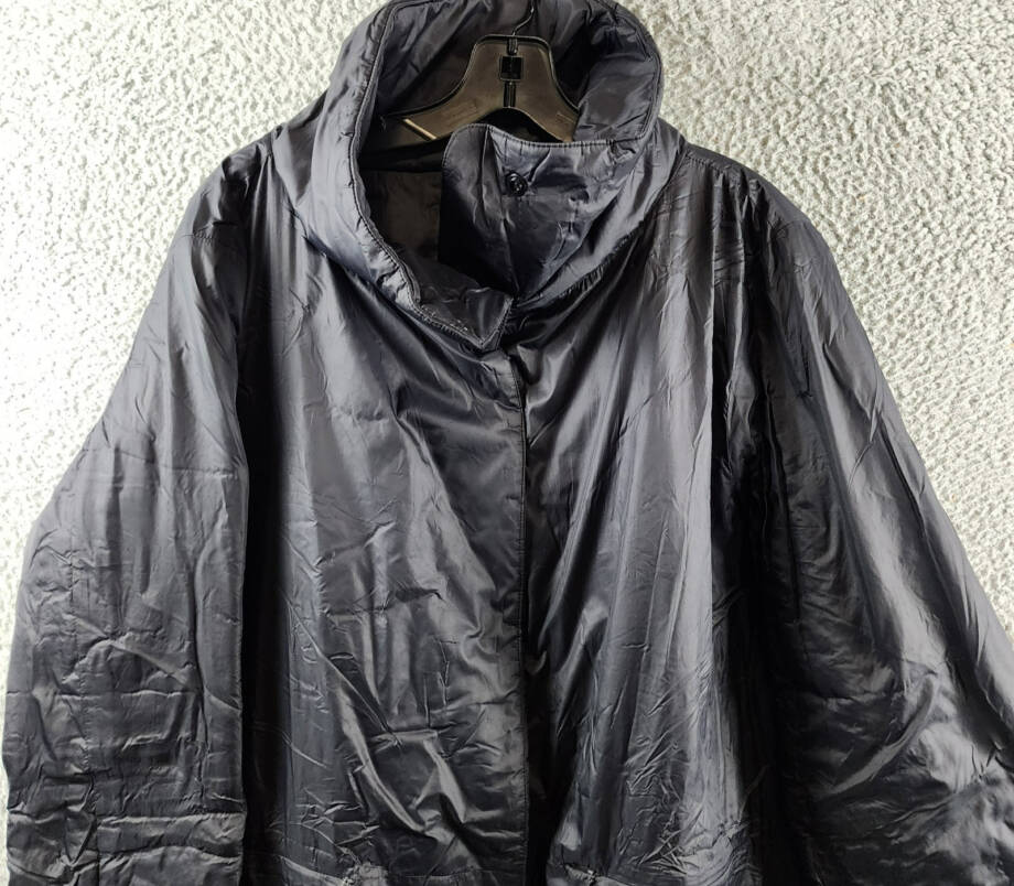 Eileen Fisher Stand Collar Coat Women's L Black Solid Zip Pockets Snap Closure