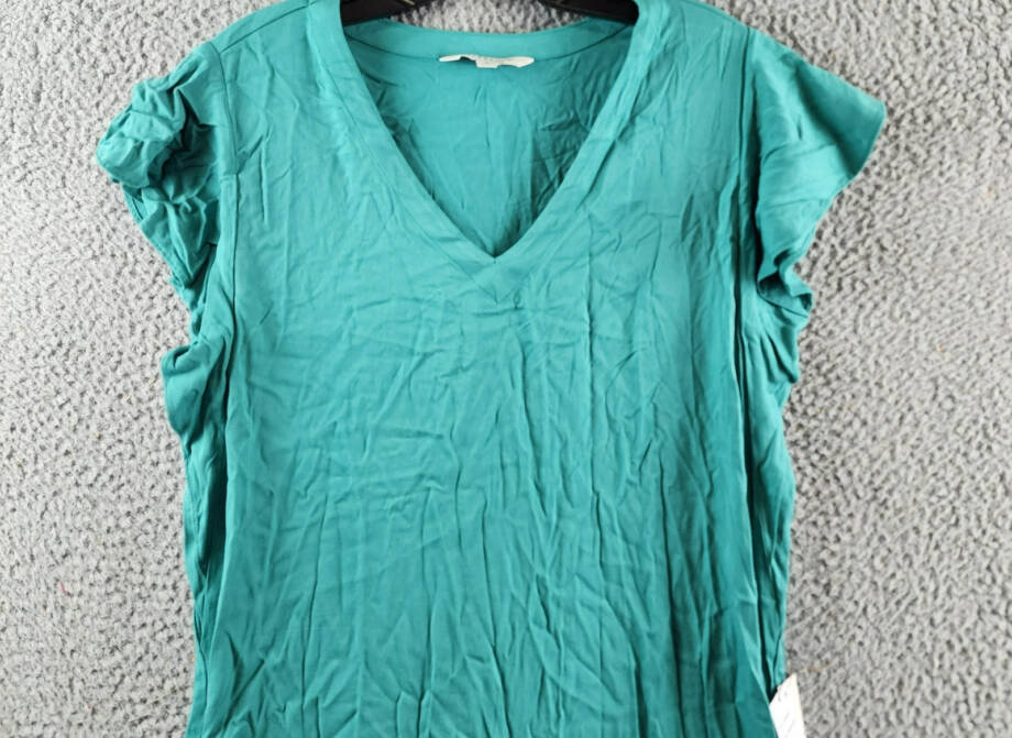Liverpool Los Angeles Flutter Sleeve Dress Women's S Mermaid Teal Vneck Pullover