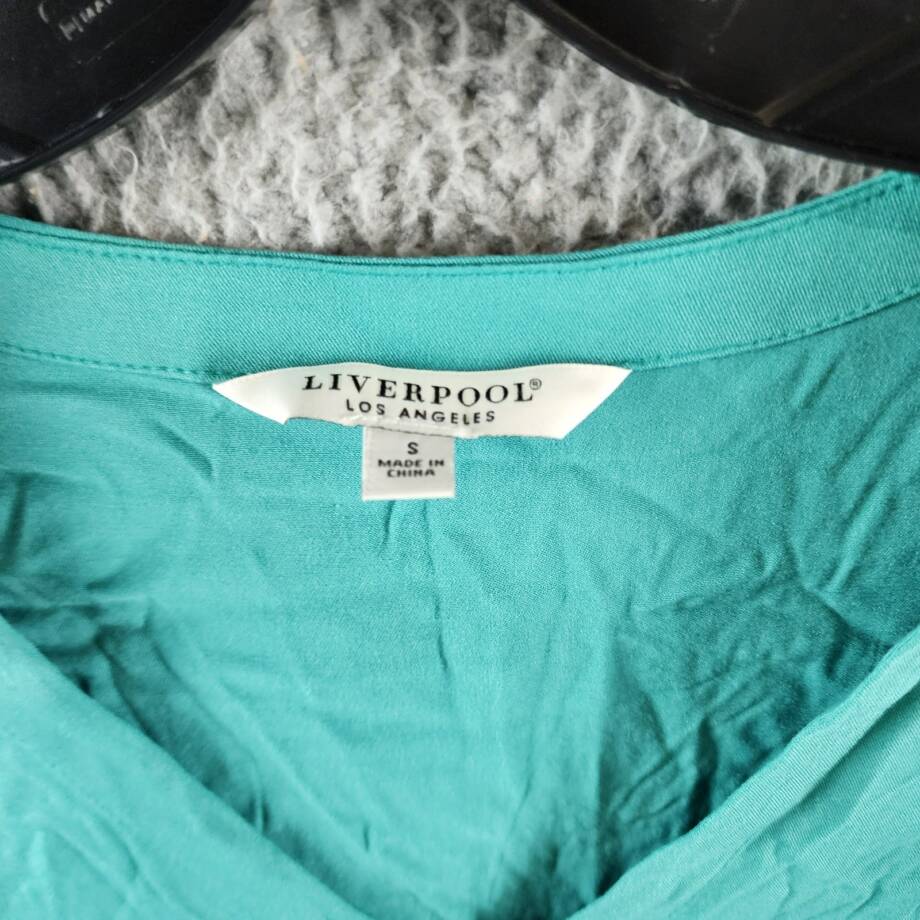 Liverpool Los Angeles Flutter Sleeve Dress Women's S Mermaid Teal Vneck Pullover
