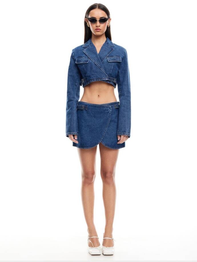 Lioness Anja Mini Skirt Women's S Dark Denim Adjustable Buckle Closure
