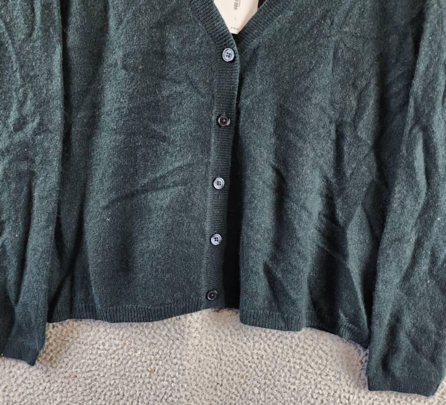 C by Bloomingdale's Cashmere V Neck Cardigan Women's L Dark Green Button Closure