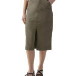 Sanctuary Triple Threat Front-Slit Midi Skirt Women's 25 Burnt Olive Button Zip