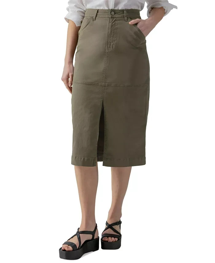 Sanctuary Triple Threat Front-Slit Midi Skirt Women's 25 Burnt Olive Button Zip