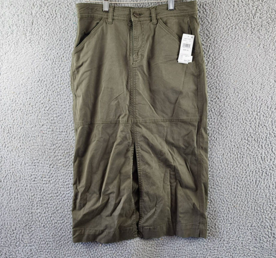 Sanctuary Triple Threat Front-Slit Midi Skirt Women's 25 Burnt Olive Button Zip