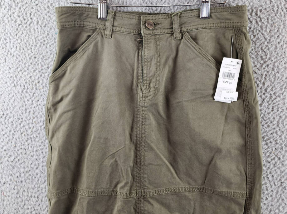 Sanctuary Triple Threat Front-Slit Midi Skirt Women's 25 Burnt Olive Button Zip