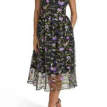 Kensie Floral Embroidered Mesh Fit & Flare Midi Dress Women's 8 Black Multi