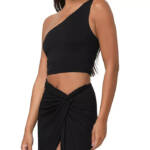 AFRM Dusk One Shoulder Cropped Top Women's S Black Solid Asymmetric Pullover
