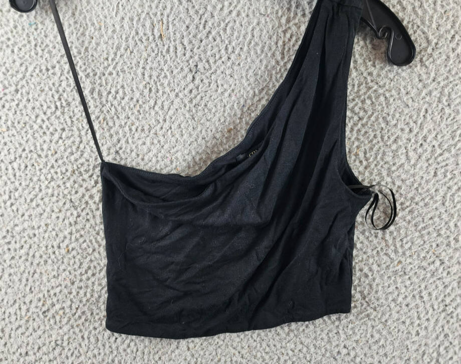 AFRM Dusk One Shoulder Cropped Top Women's S Black Solid Asymmetric Pullover