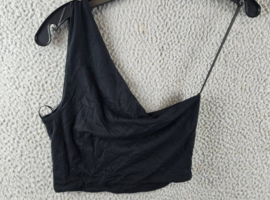 AFRM Dusk One Shoulder Cropped Top Women's S Black Solid Asymmetric Pullover