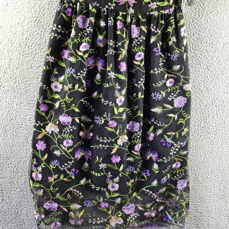 Kensie Floral Embroidered Mesh Fit & Flare Midi Dress Women's 8 Black Multi