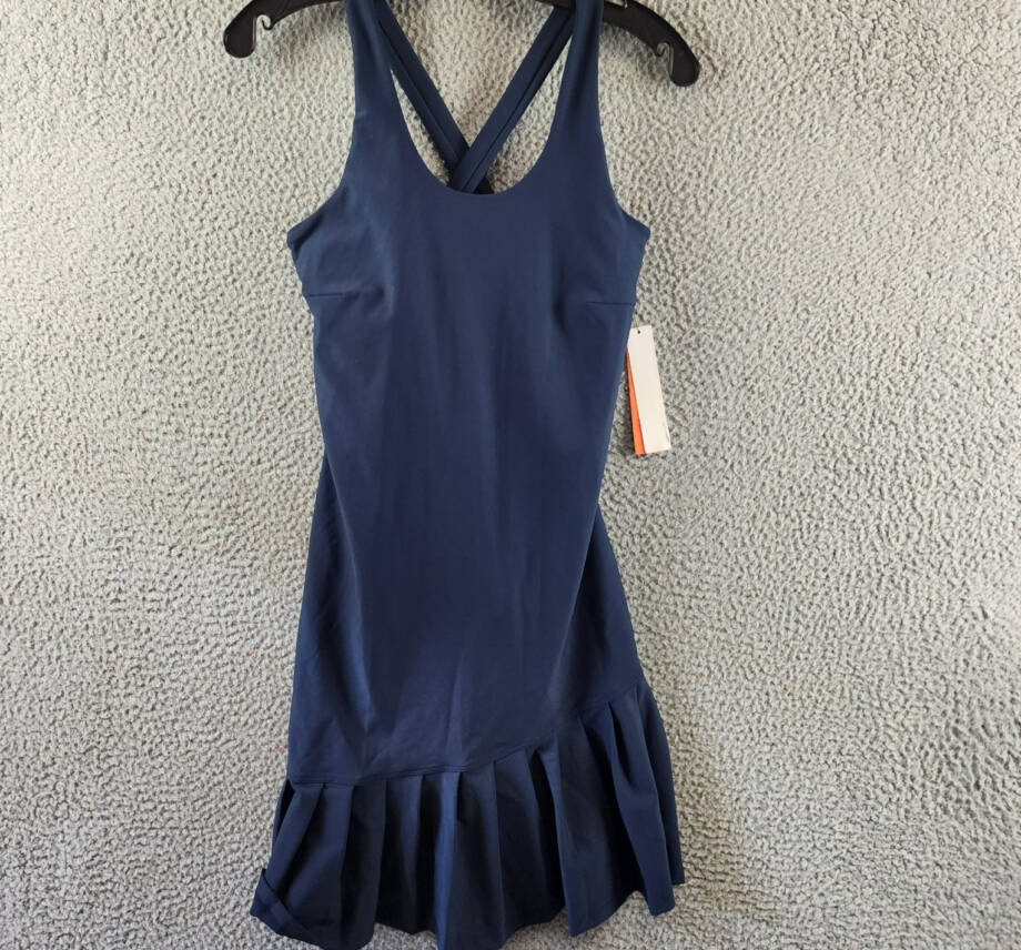 AQUA Athletic Pleat Hem Active Dress Women's S Navy Solid Scoop Neck Pullover