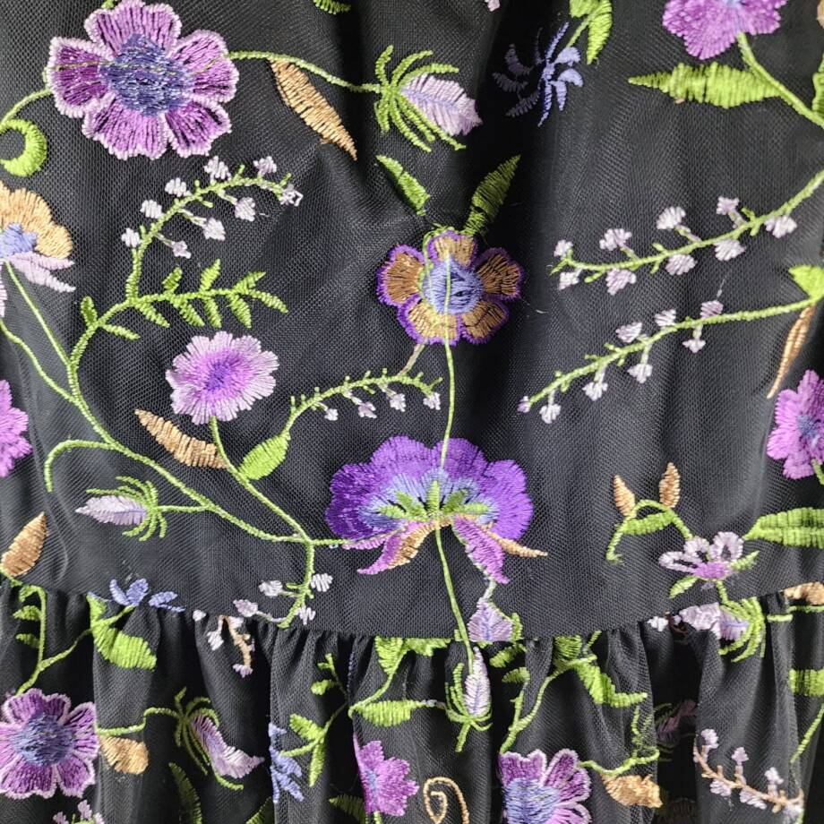 Kensie Floral Embroidered Mesh Fit & Flare Midi Dress Women's 8 Black Multi