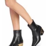 Bottega Veneta Tex Block Heel Booties Women's 35.5/5.5 US Black/Gold Side Zip