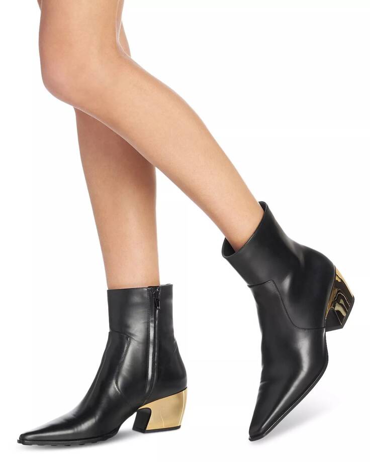 Bottega Veneta Tex Block Heel Booties Women's 35.5/5.5 US Black/Gold Side Zip
