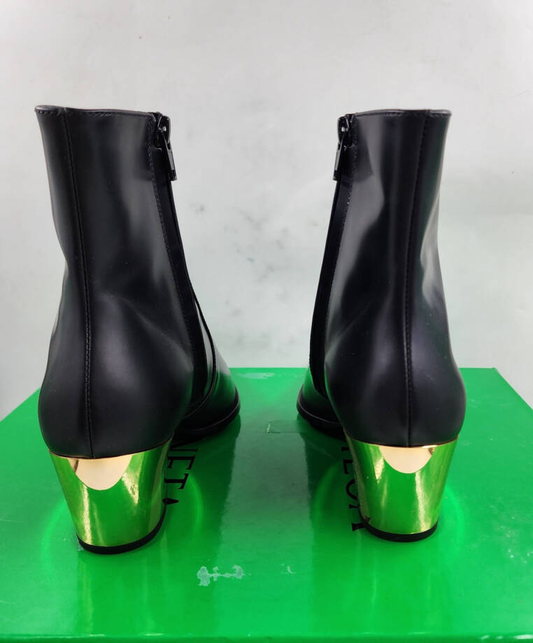 Bottega Veneta Tex Block Heel Booties Women's 35.5/5.5 US Black/Gold Side Zip
