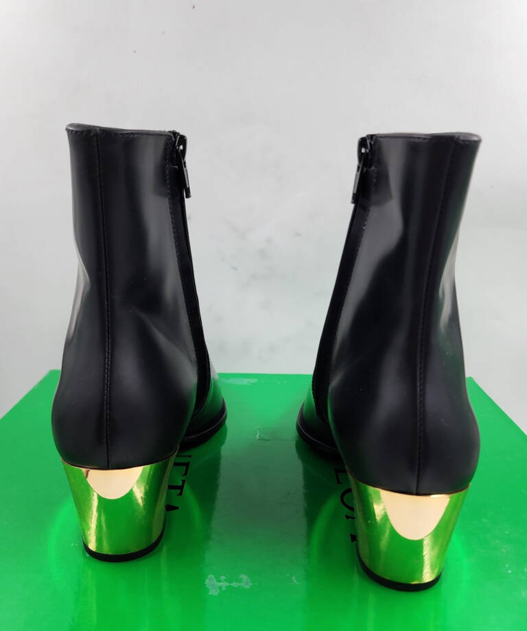 Bottega Veneta Tex Block Heel Booties Women's 35.5/5.5 US Black/Gold Side Zip