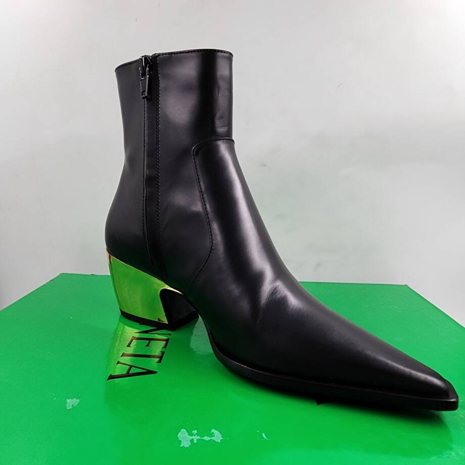 Bottega Veneta Tex Block Heel Booties Women's 35.5/5.5 US Black/Gold Side Zip