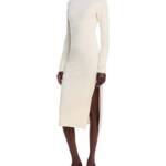 French Connection Side Slit Sweater Dress Women's XL Oatmeal Melange Mock Neck