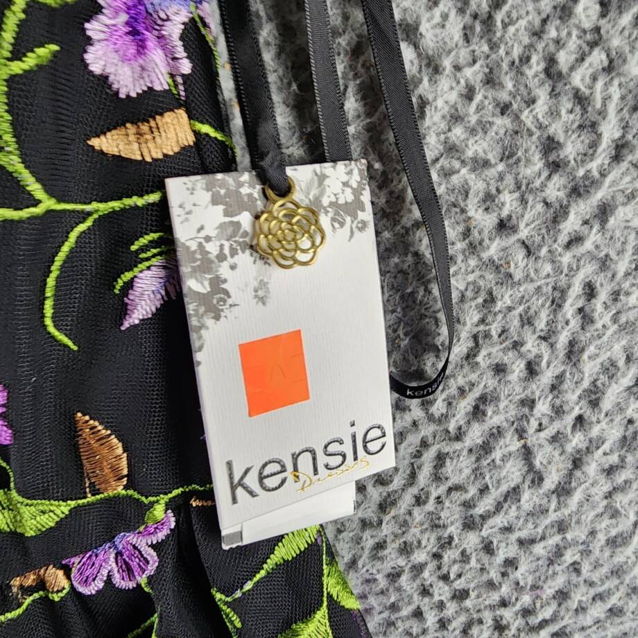Kensie Floral Embroidered Mesh Fit & Flare Midi Dress Women's 8 Black Multi