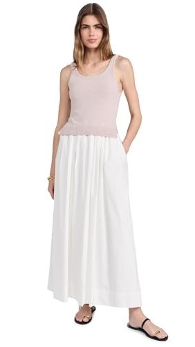 Line & Dot Scoop Neck Sleeveless Top Women's XS Oyster Side Slit Pullover