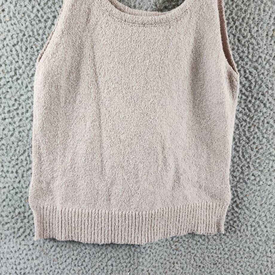 Line & Dot Scoop Neck Sleeveless Top Women's XS Oyster Side Slit Pullover