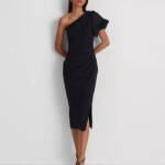 Lauren Ralph Lauren One-Shoulder Crepe Cocktail Dress Women's 14 Navy Solid
