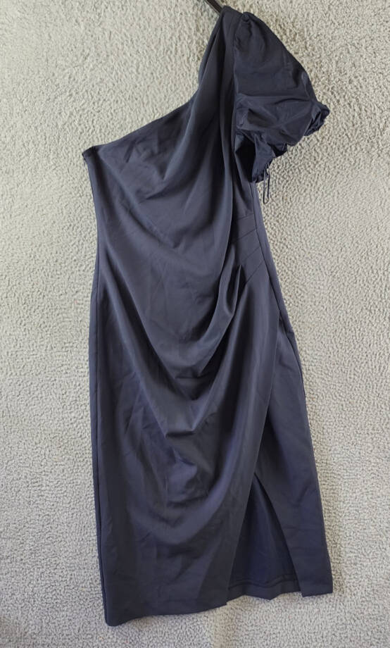 Lauren Ralph Lauren One-Shoulder Crepe Cocktail Dress Women's 14 Navy Solid