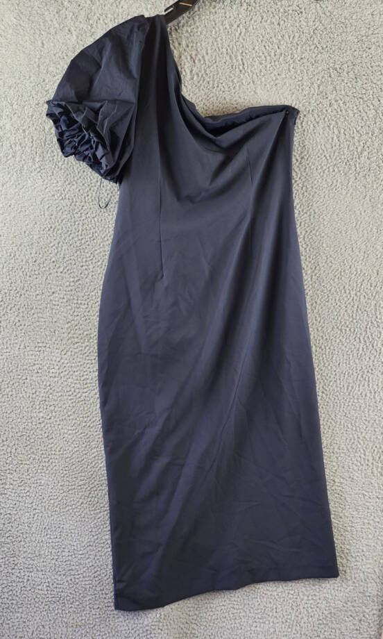 Lauren Ralph Lauren One-Shoulder Crepe Cocktail Dress Women's 14 Navy Solid
