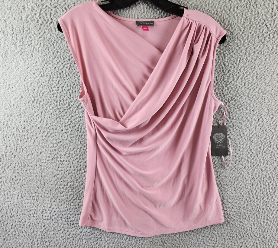 Vince Camuto Draped Crossover Top Women's S Pink Shadow Sleeveless Pullover