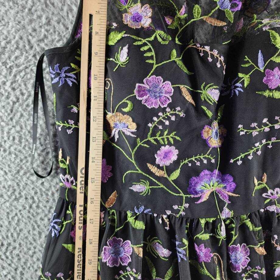 Kensie Floral Embroidered Mesh Fit & Flare Midi Dress Women's 8 Black Multi