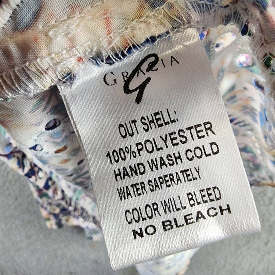 Gracia Floral Eyelet Hi-Low Top Women's M Multi Open Back Short Sleeve Pullover