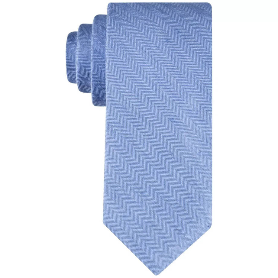 Tommy Hilfiger Herringbone Linen Solid Tie Men's One Size Blue Classic Design