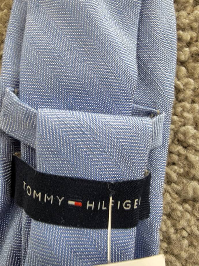 Tommy Hilfiger Herringbone Linen Solid Tie Men's One Size Blue Classic Design